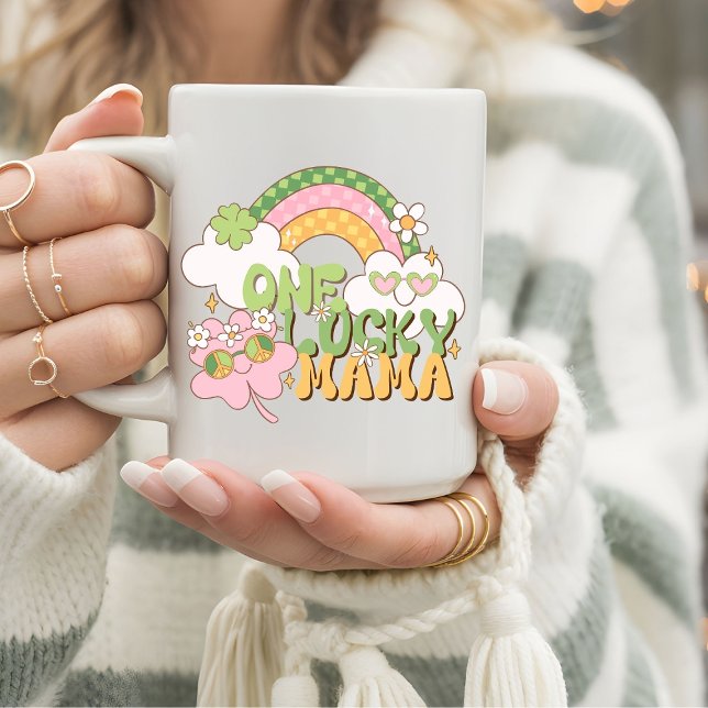 Retro Groovy En Lucky Mama St. Patrick's Day Kaffemugg (Skapare uppladdad)