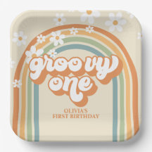 Retro Groovy Ett Regnbåge Brun Orange Födelsedag