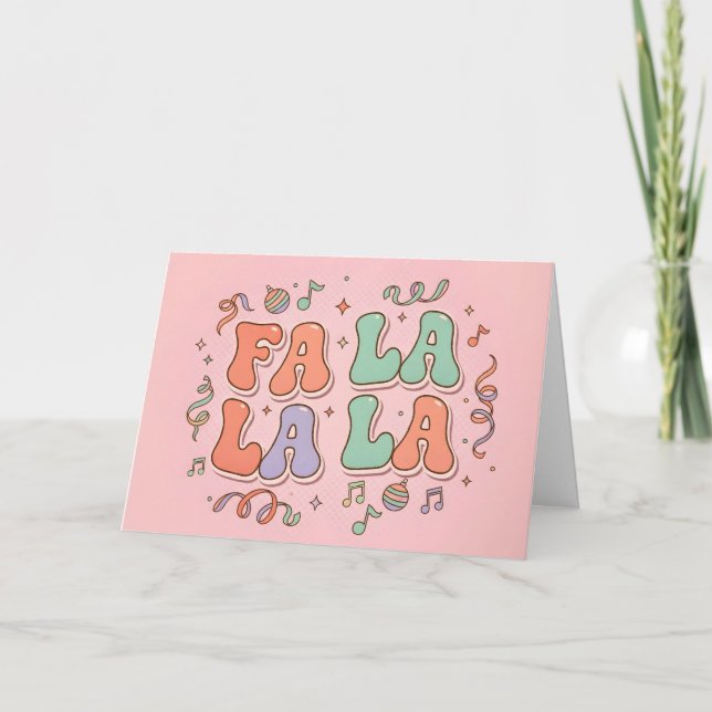 Retro Groovy Fa La La God Jul Helgkort (Framsida)