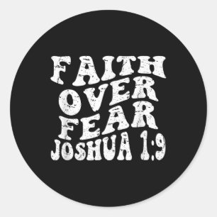 Retro Groovy Faith Joshua 1 9 Faith over Fear Chri Runt Klistermärke