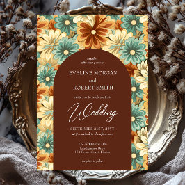 Retro groovy, färgad blomma Arch bröllop Inbjudningar