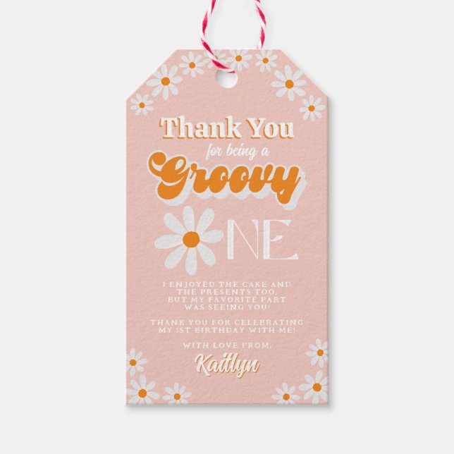 Retro Groovy Flicka 1-årsdag Presentetikett (Framsidan)