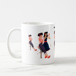 Retro groovy-flickor, glamorösa flickor kaffemugg