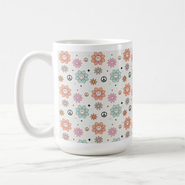 Retro Groovy Flowers & Fredstecken Coffee Mugg (Vänster)