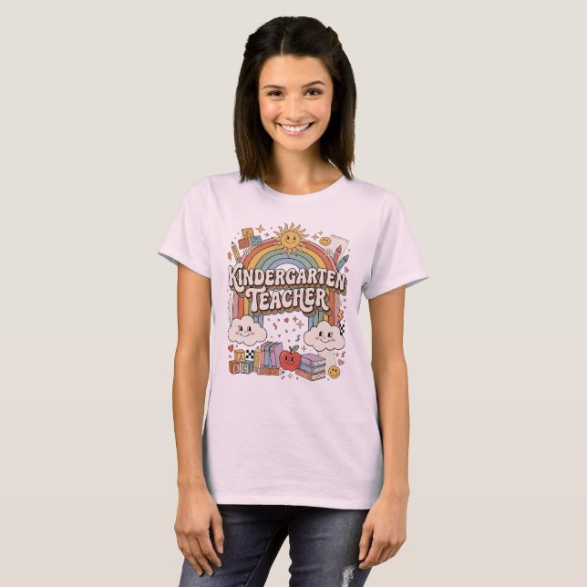 Retro Groovy Förskollärarens Regnbågströja T Shirt (Hel framsida)