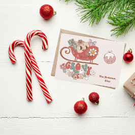 Retro Groovy-fotoportet i julfotboll Julkort