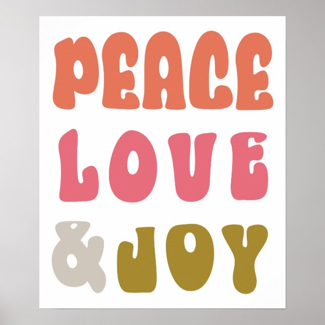 Retro Groovy Fred Frid Kärlek Glädje Typografi Sem Poster (Framsidan)