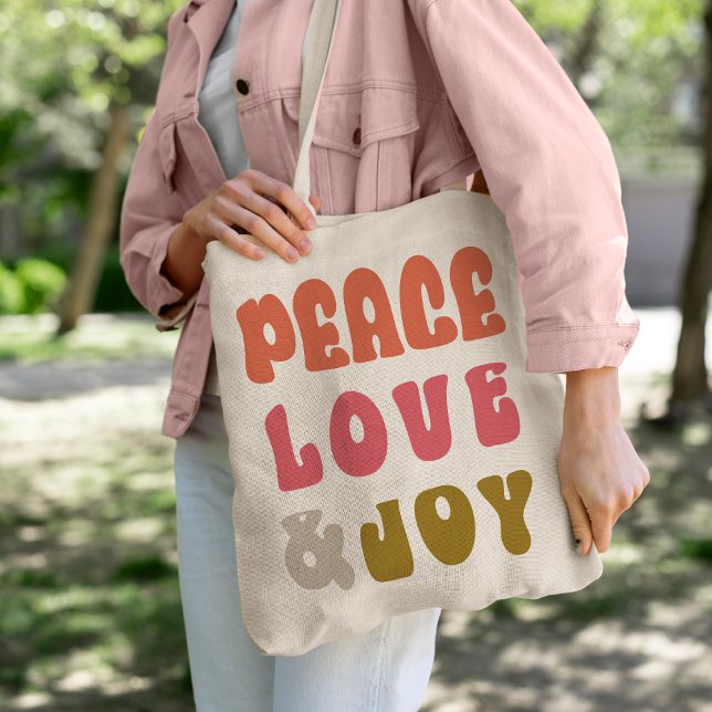 Retro Groovy Fred Kärlek Glädje Semestern Foto Tygkasse (Retro Groovy Peace Love Joy Holiday Photo Tote Bag)
