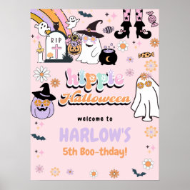 Retro Groovy Ghost Hippie Halloween Birthday Poster