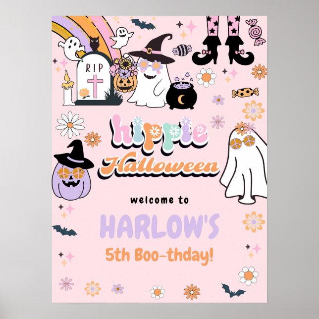 Retro Groovy Ghost Hippie Halloween Birthday Poster (Framsidan)
