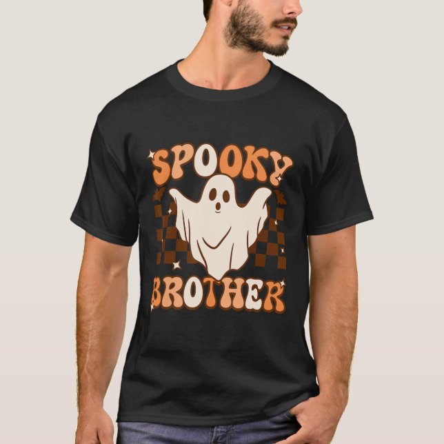 Retro Groovy Ghost Spooky Brother Costume Matching T Shirt (Framsida)