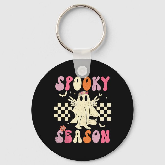 Retro Groovy Ghost Spooky Season Ghost Boo Hallowe Nyckelring (Framsida)