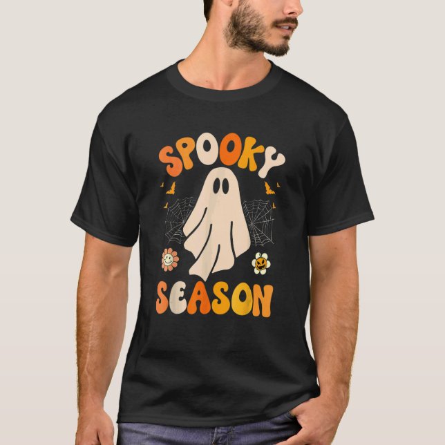 Retro Groovy Ghost Spooky Season Lazy Halloween Co T Shirt (Framsida)