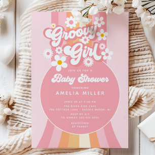 Retro Groovy Girl Baby Shower-inbjudan Inbjudningar
