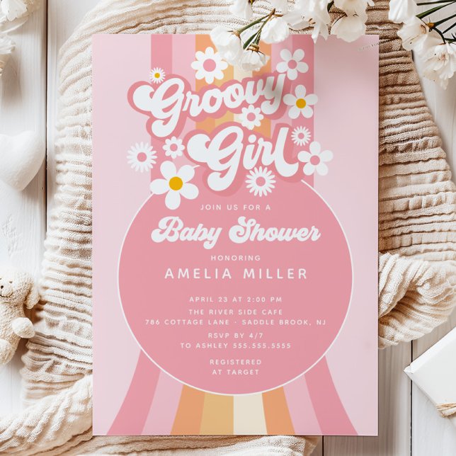 Retro Groovy Girl Baby Shower-inbjudan Inbjudningar (Skapare uppladdad)