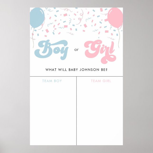 Retro Groovy Girl eller Boy Baby Gender Voting Sig Poster (Framsidan)