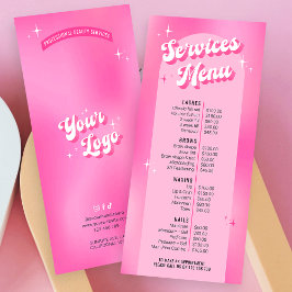 Retro Groovy Girly Rosa Salon Nagel Spa Pris lista Reklamkort