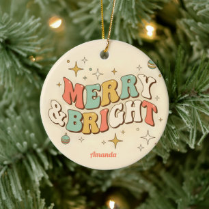 Retro Groovy Glad och Lysande Jul Julgransprydnad Keramik