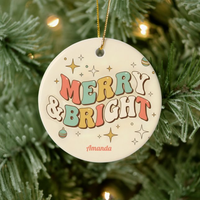 Retro Groovy Glad och Lysande Jul Julgransprydnad Keramik (Träd)