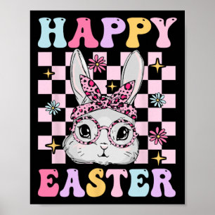 Retro Groovy Glad Påsk Kanin Rutig För Kvinnor Poster