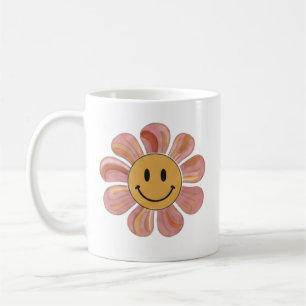 Retro Groovy Glad Smiley Ansikte Blomma Pastell 70 Kaffemugg