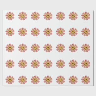 Retro Groovy Glad Smiley Ansikte Blomma Pastell 70 Presentpapper