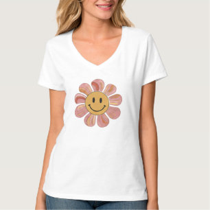 Retro Groovy Glad Smiley Ansikte Blomma Pastell 70 T Shirt