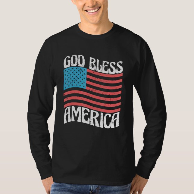 Retro Groovy God Bless America Patriotic Independe T Shirt (Framsida)
