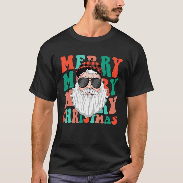 Retro Groovy God jul, håll dig Bright Hippie Sa T Shirt (Framsida)