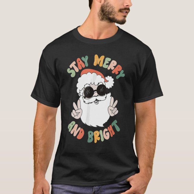 Retro Groovy God jul - håll dig till Bright Hippie T Shirt (Framsida)