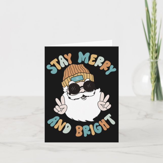 Retro Groovy God jul, håll kvar Bright Santa Cla Kort (Framsida)