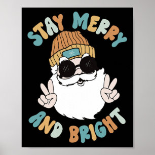 Retro Groovy God jul, håll kvar Bright Santa Cla Poster