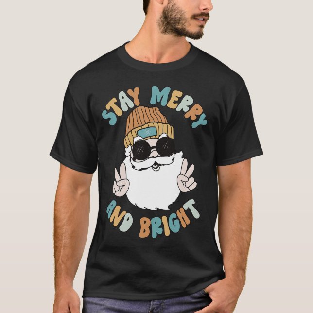 Retro Groovy God jul, håll kvar Bright Santa Cla T Shirt (Framsida)