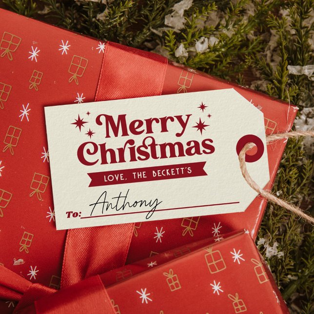 Retro Groovy God jul Helgdag Presentetikett (Skapare uppladdad)