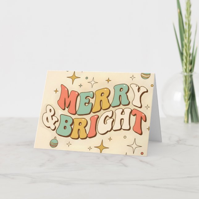 Retro Groovy God Jul & Ljus Christmas Helgkort (Framsida)