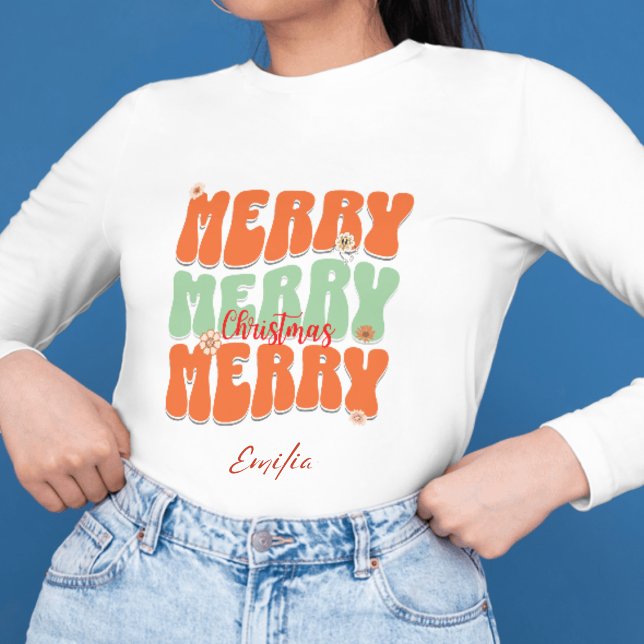 Retro Groovy God jul Orange Namn T Shirt (Skapare uppladdad)