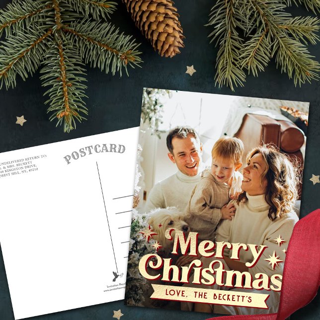 Retro Groovy God jul Photo Helg Vykort (Skapare uppladdad)