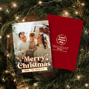 Retro Groovy God jul Photo Helgdag Card Julkort