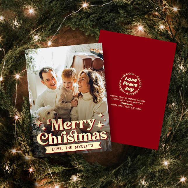 Retro Groovy God jul Photo Helgdag Card Julkort (Skapare uppladdad)