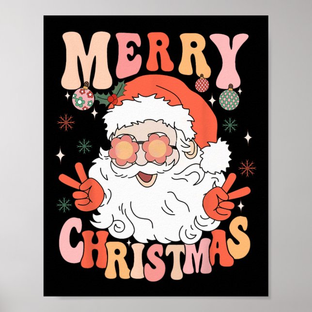 Retro Groovy God jul Trendig Jultomten Ho Poster (Framsidan)