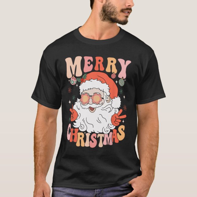 Retro Groovy God Jul Trendig Tomte Julklapp T Shirt (Framsida)