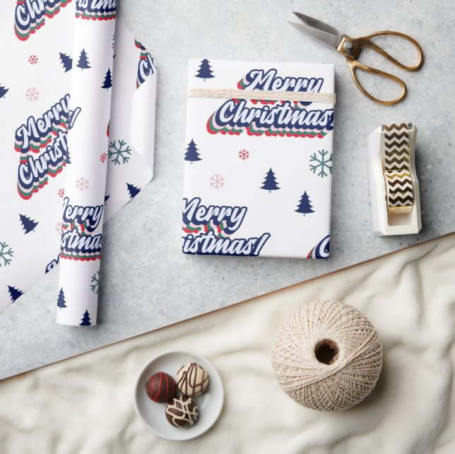 Retro Groovy God jul Typography Seventies Presentpapper (Hantverk)