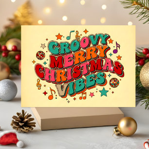 Retro Groovy God Jul Vibe Helgkort