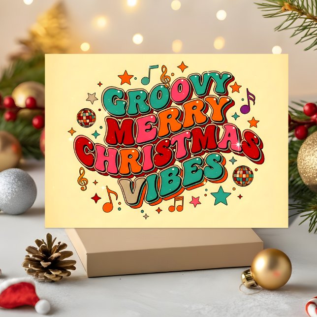 Retro Groovy God Jul Vibe Helgkort (Skapare uppladdad)