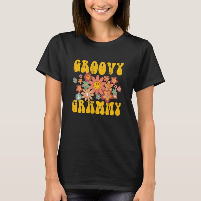 Retro Groovy Grammy Matching Family 1:a födelsedag T Shirt (Framsida)