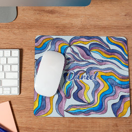 Retro Groovy Grönt Blue Lila Vågigt skript Namn Musmatta
