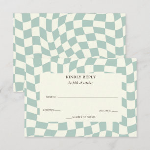 Retro Groovy Grönt Checkerboard Bröllop OSA Kort