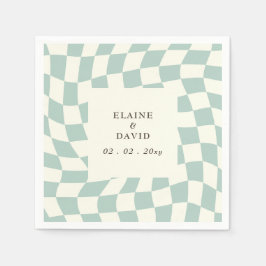 Retro Groovy Grönt Checkerboard Bröllop Pappersservett