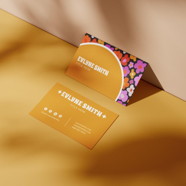 Retro Groovy Gult Colorful Blommigt Boho Unik Visitkort (Skapare uppladdad)