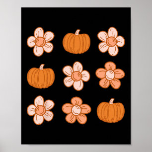 Retro Groovy Halloween Fall Hippie Pumpkin Blommig Poster